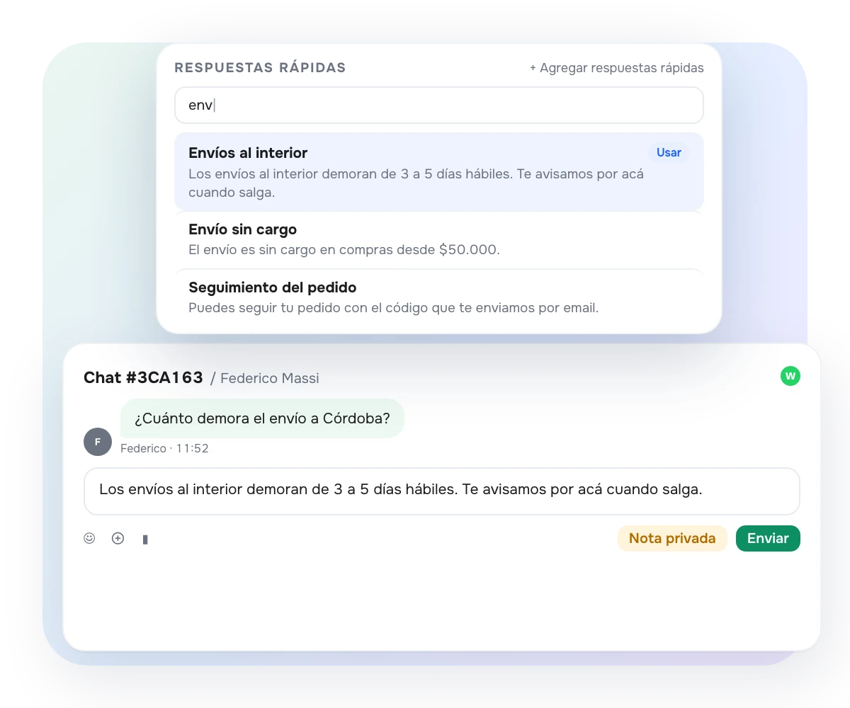 Respuestas rápidas en AsisteChat: buscar una respuesta guardada e insertarla en el chat